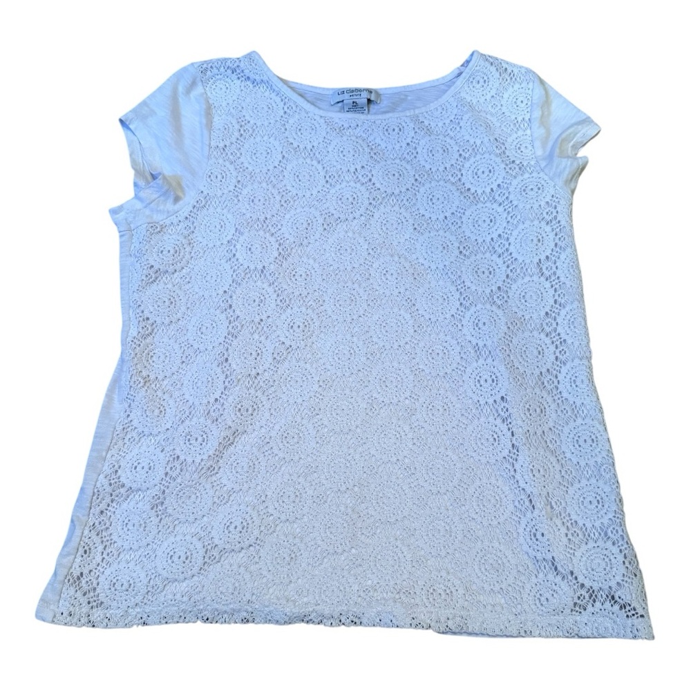 Liz Claiborne shirt with crochet overlay Size Petite Large cap sleeve Casual
